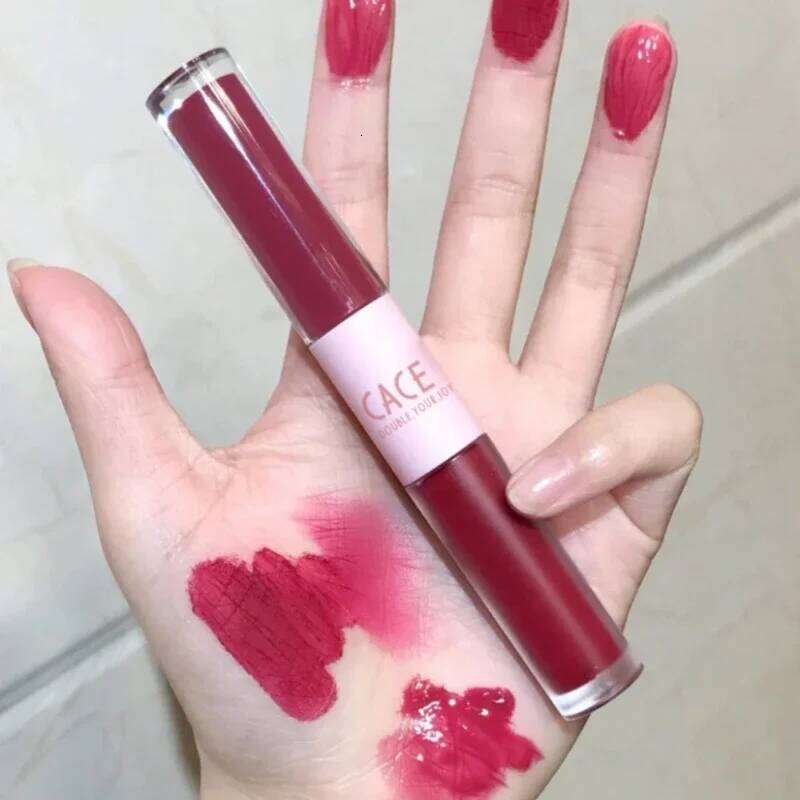 2 In 1 Liquid Lipstick Double Head Matte Mirror Glaze Waterproof Lasting Gloss Moisturizing Velvet Sexy Lip Makeup Tool W260311