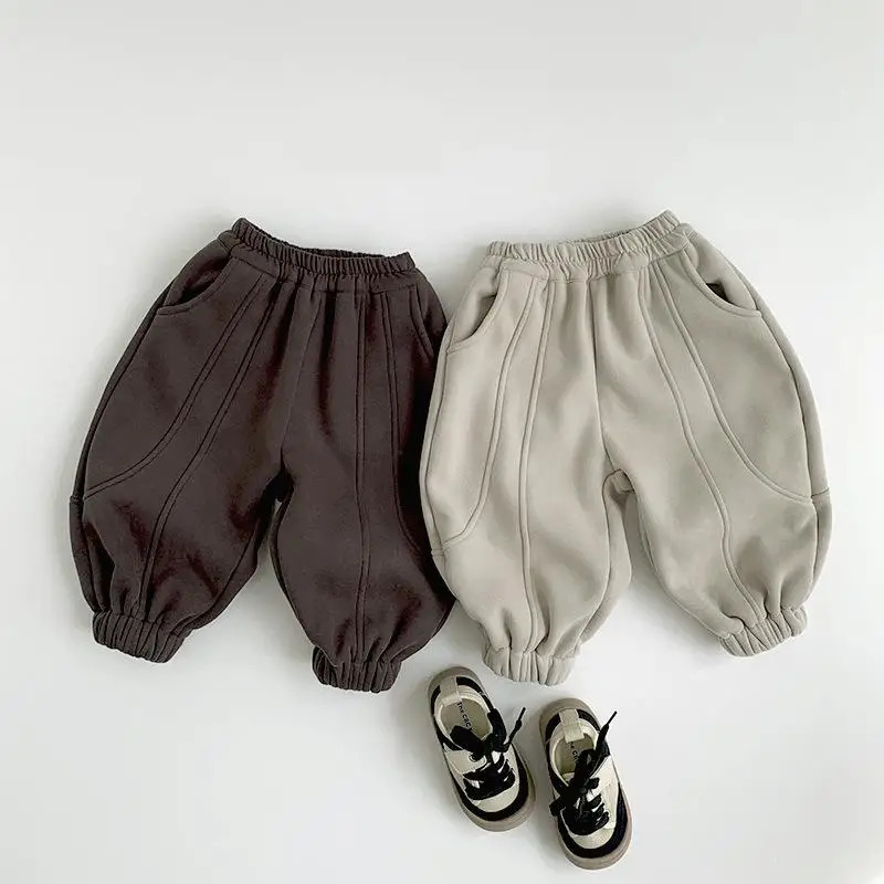 Children Fleece Sweat Pants Winter Boys Warm Trousers Cotton Girls Plus Velvet Thick Casual Solid Kids Clothes 260311