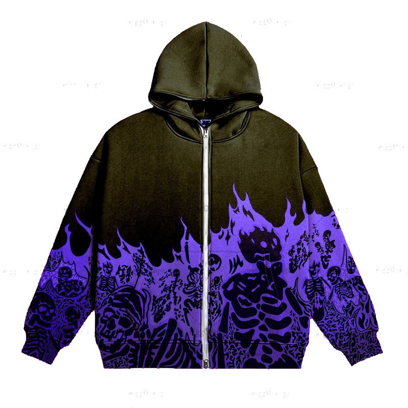 Luxury Brand Designer Clothes Foreign Trade Sweatshirt Streetwear Retro Skull Hoodie Zipper Hoodie Gothic Style Hooded Sweatshirt