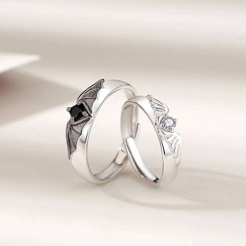 Luxury Romantic Angel Demon Couple Rings for Women Men Fashion Zircon Wings Design Adjustable Engagement Wedding Ring Jewelry W260311
