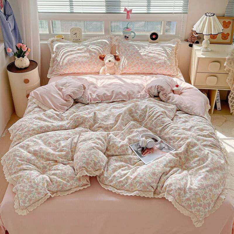 INS Princess Bedding 2025 New Soft Wrinkled Double-layer Flat Sheet Twin Queen Size Duvet Set Pillowcase Bed Linens H260312
