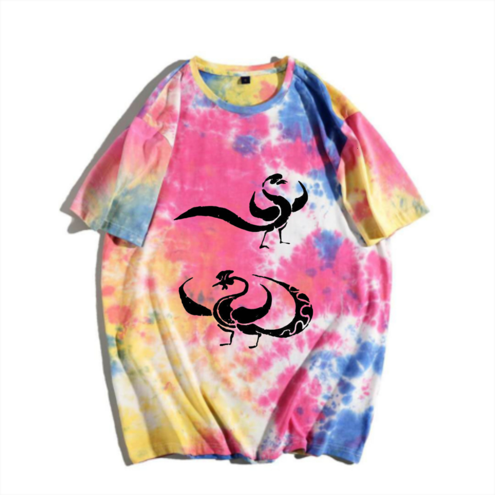 China-Chic New Chinese Traditional Divine Bird Tie Dyed Short Sleeve T-shirt Rainbow Gradual Change Retro Rui Bird Pattern Print Men's Summer Ver
