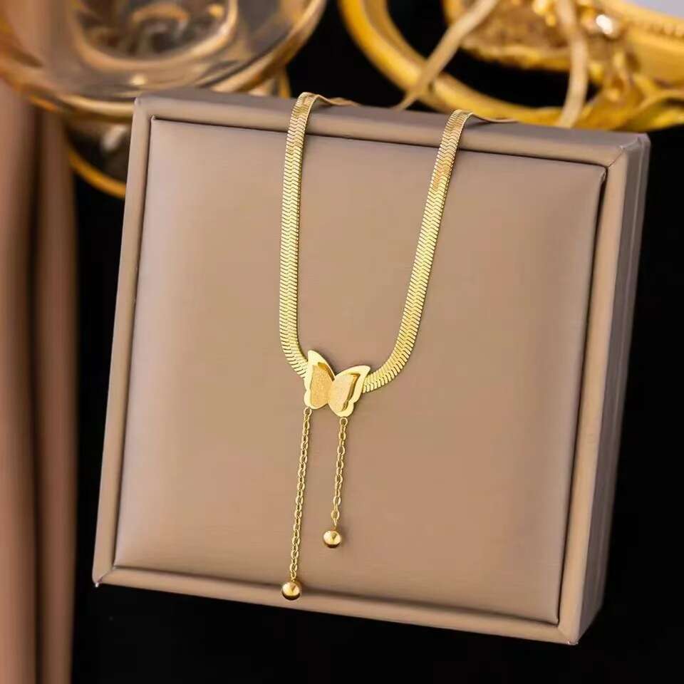 Butterfly Tassel 2025 New Model For Women In Titanium Steel Gold Versatile Snake Bone Chain Clavicle Necklace