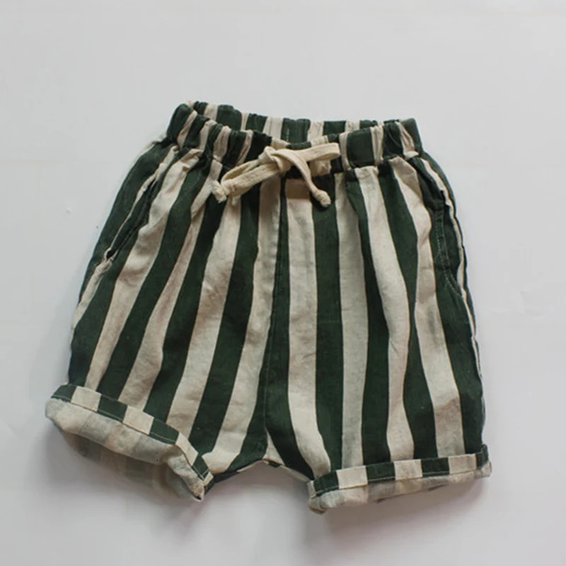 Summer 16Yrs Baby Girls Boys Shorts Cotton Linen Stripes Kids Fashion Casual Pants Children 260311