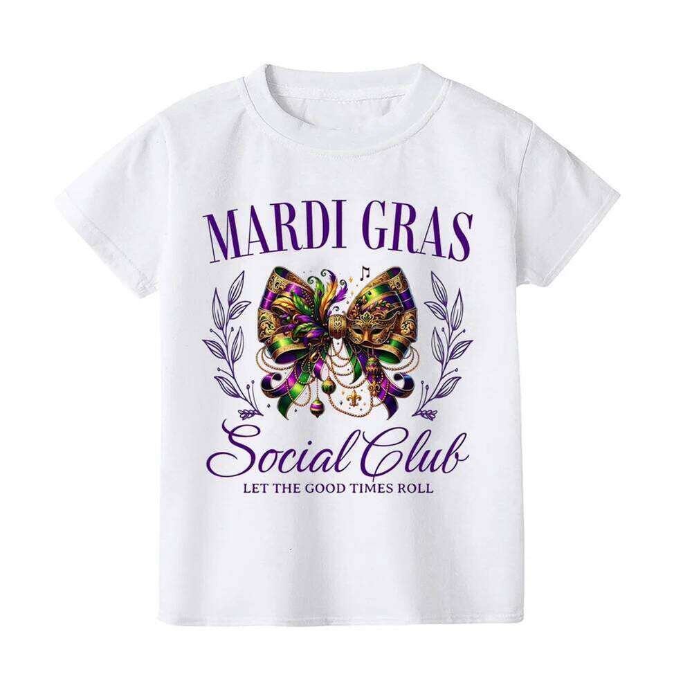 Boy Girl Clothes Kids Mardi Gras Shirts for Girls New Orleans Graphic Shirt Carnival Party Short Sleeve Tops Z260312