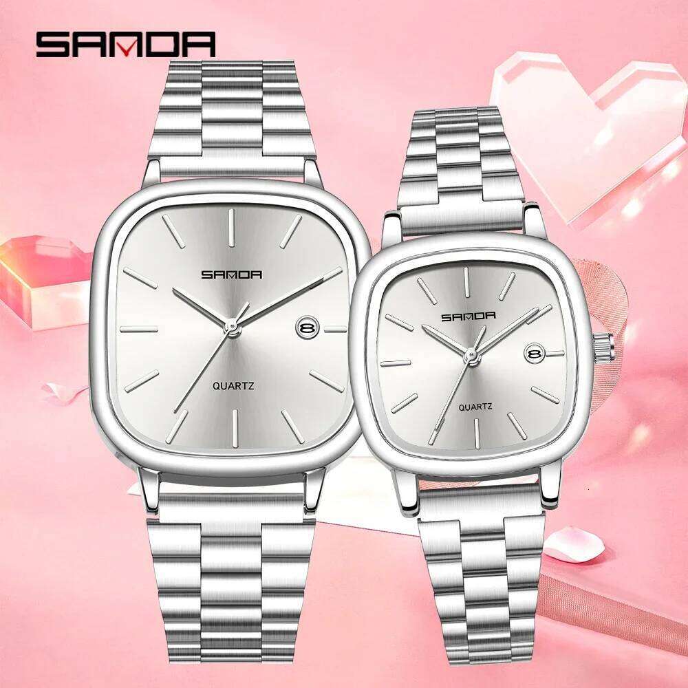 SANDA 2026 Couple Quartz and Women's Square 3ATM Waterproof Calendar Luxury Fashion Men's Watch 3277