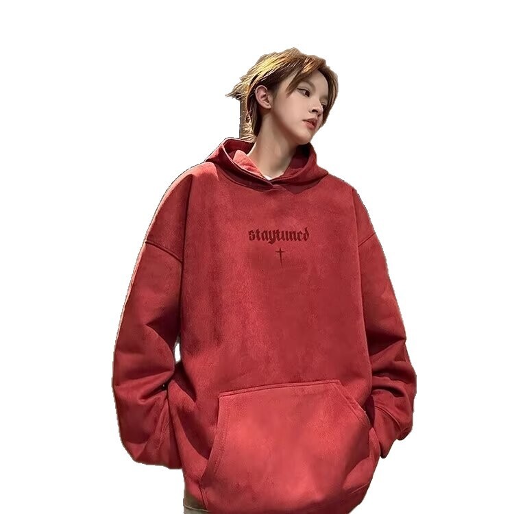 Men's Suede Letter Print Hoodie Autumn And High Street Designer Hoodie Vibe Trendy Brand Stylish And Loose-fitting Heavy-duty Clothing