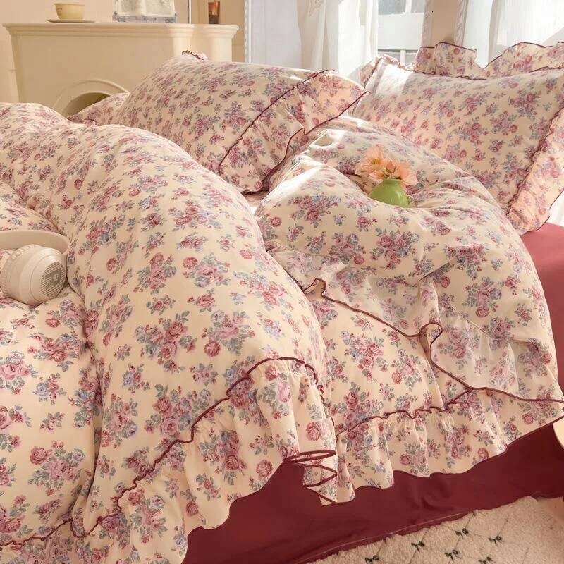 INS Girls Bedding Sets 2025 New Korea Style Floral Bed Sheets Duvet Set With Pillowcases Quilt Cover H260312