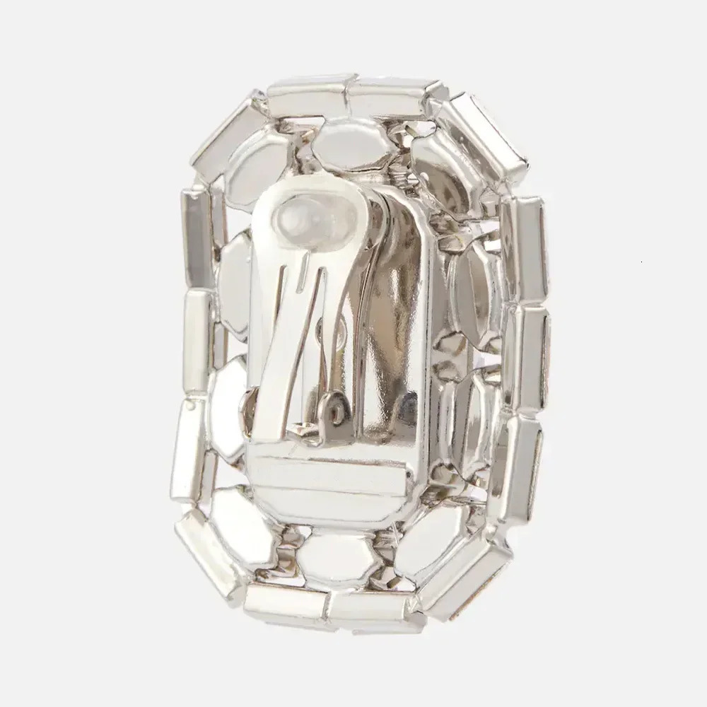 Elegant Gemstone Crystal Big Square Ear Stud Earrings for Women Wedding Clip Bridal Jewelry Accessories 260309