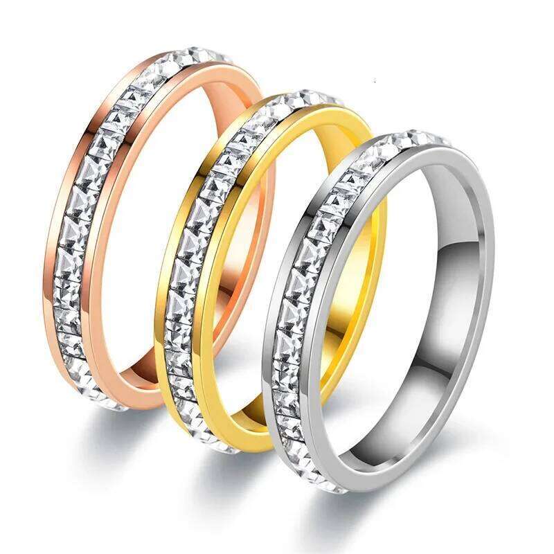 4mm/8mm Stainless Steel r Couples's Men Women CZ Cubic Zircon Rings Rose Gold Color Fashion Jewelry Size 4 5 6 7 8 9 10 11 H260312