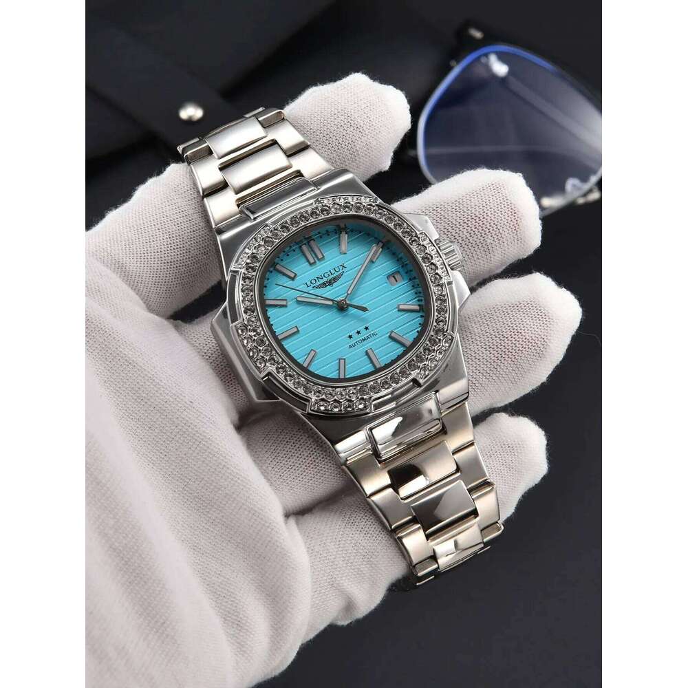 LONGLUX automatic diamond luxury stainless steel wholesale mechanical watches day date waterproof man watch