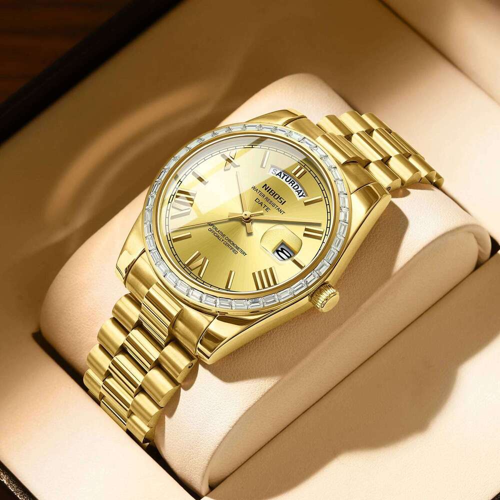 NIBOSI Watches Top Brand Luxury Diamond Wristwatch Day Date Miyota Quartz Watch Men Waterproof Steel Male Clock Reloj Hombre