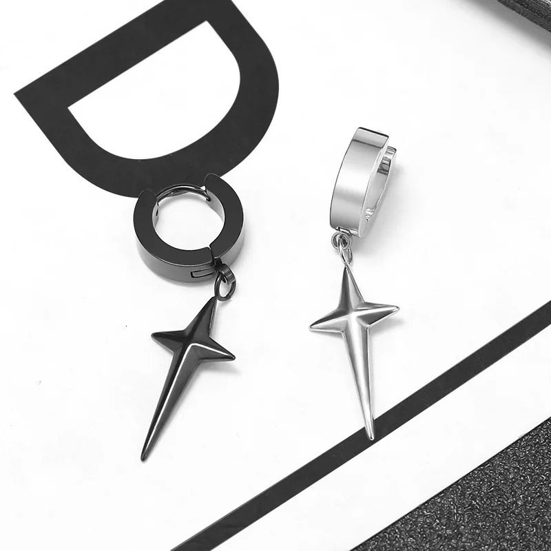 2/4pcs Punk Stainless Steel Cross Star Dangle Drop Earrings Kpop Geometry Huggie Hoop Earrings for Men Women Statement Jewelry 260302