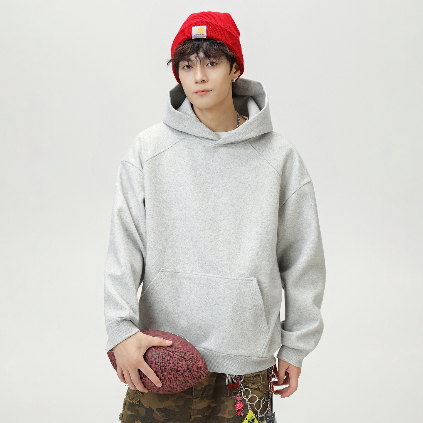 360g Heavy Woolen Hooded Designer Hoodie Sweatshirt Autumn Basic Solid Color Oversized Hoodie Textured Trendy Loose Jacket