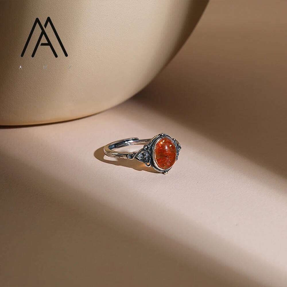 925 Sterling Silver Natural Gemstone Finger Vintage Engraved Design Jewels for Women's Daily Wear Men's Ring Accessory H260312