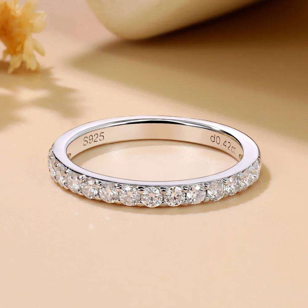 M-JAJA Half Eternity Moissanite Wedding Band 925 Sterling Silver Stackable Diamond Ring for Women 18K Gold Plated Trendy Jewelry H260312