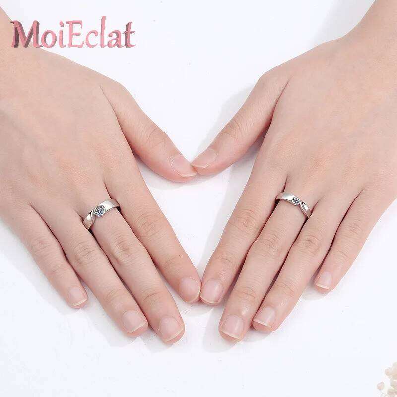 Sparkling Platinum Pt950 Lovers Set with 0.1/0.3ct Moissanite Stones, Love-in-heart Couple Ring Women Wedding Fine Jewelry W260311