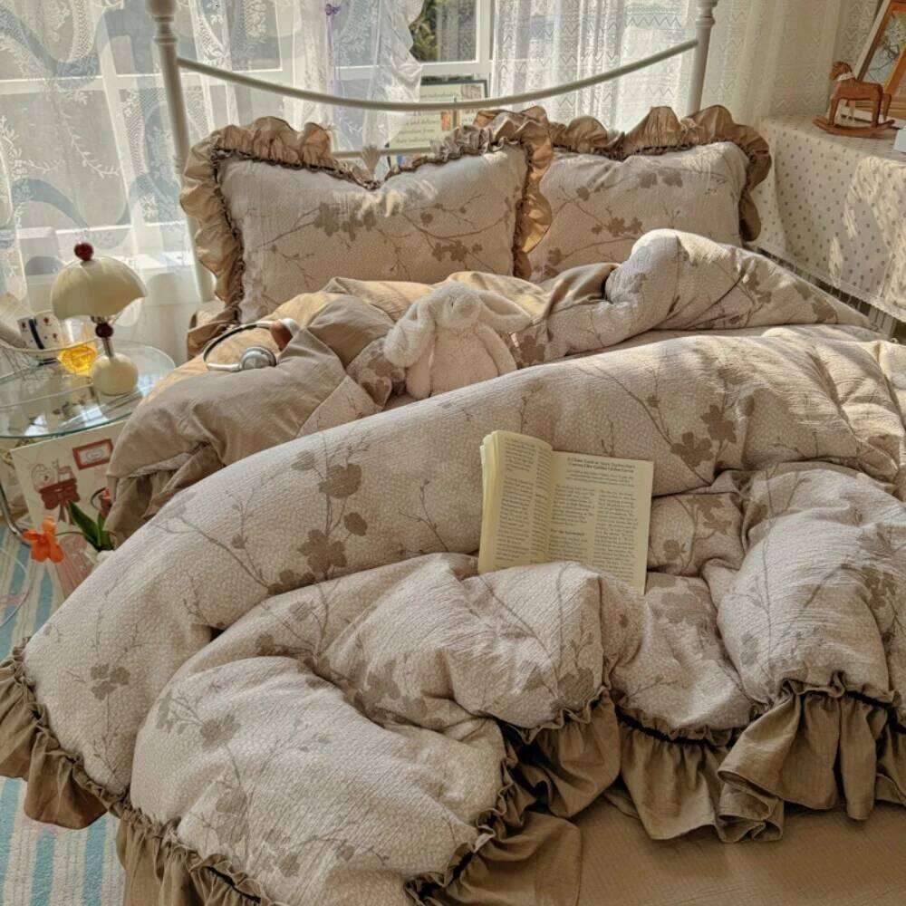 Rural Style Printed Ruffled Four-Piece Comfortable Bedroom Decor Bedding Set French Retro Duvet Cover Bed Sheet Pillowcase H260312