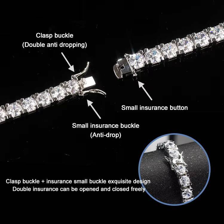Goldleaf Trendy Hiphop Tennis Chain Bracelet 925 Silver Gold Plated 3/4/5mm 5A Moissanite VVS Cubic Moissanite White Gold Tennis Link Diamond