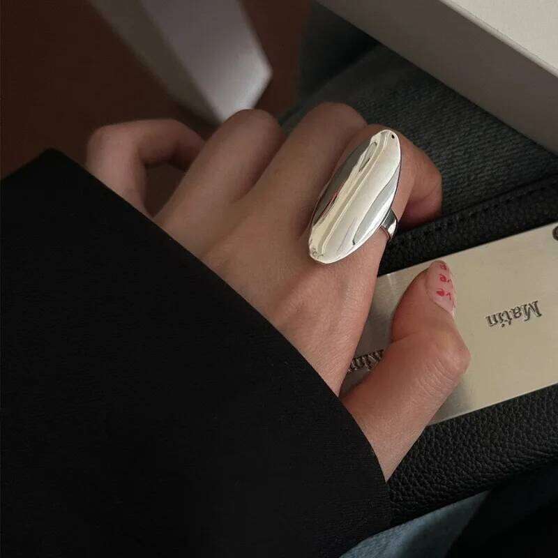 BF CLUB 925 Sterling Silver Rings For Women Girl Female Open Minimalist Retro Oval Ring Creative Anillos Bague Fine Jewelry H260312