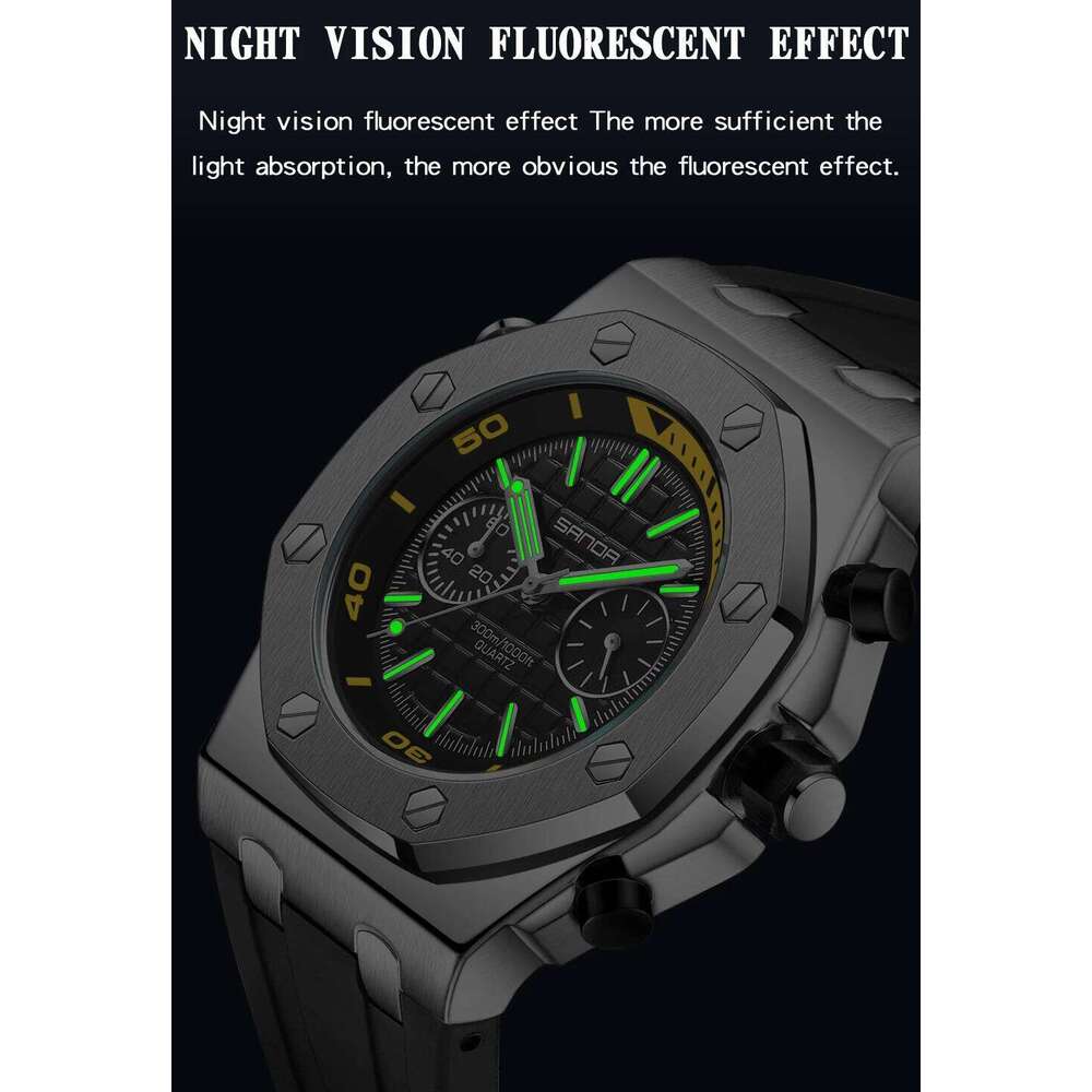 SANDA Luxury Personality Quartz Men Watch 2024 New Design Orange Silicone Strap Sports Style Mens Watches Shockproof Reloj 7027