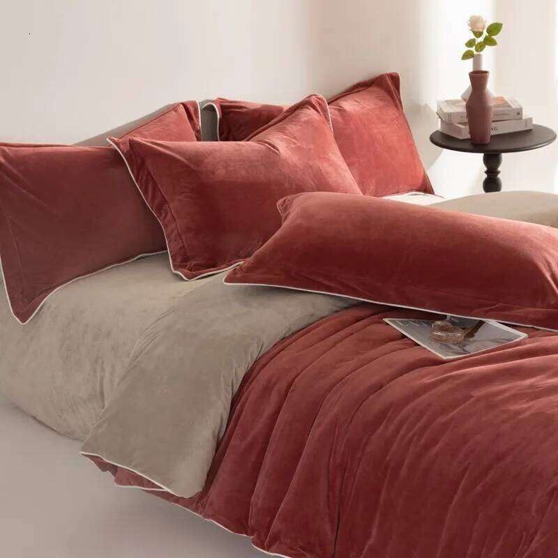 Reversible Duvet Super Soft Fluffy 4Pcs Comforter Set Microfiber Flannel/Velvet Quilt Cover Bed Sheet Pillowcases H260312