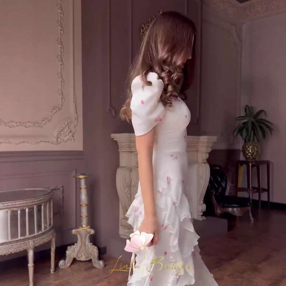Amazon European And American 2025 Spring New Sweet Style Elegant Short-Sleeved Long Silky Fashionable Dress For Women Asia Size