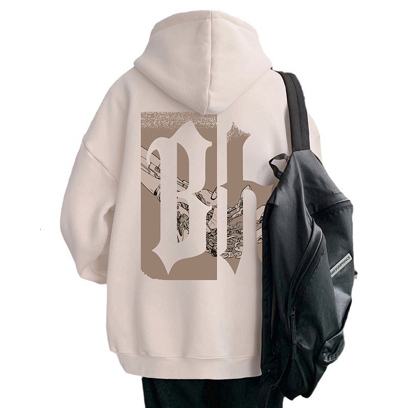 Oversized Hooded Cotton Sweatshirt For Men Spring Hip-hop Loose Hoodie Hong Kong Designer Hoodie Style High Street Trendy Jacket