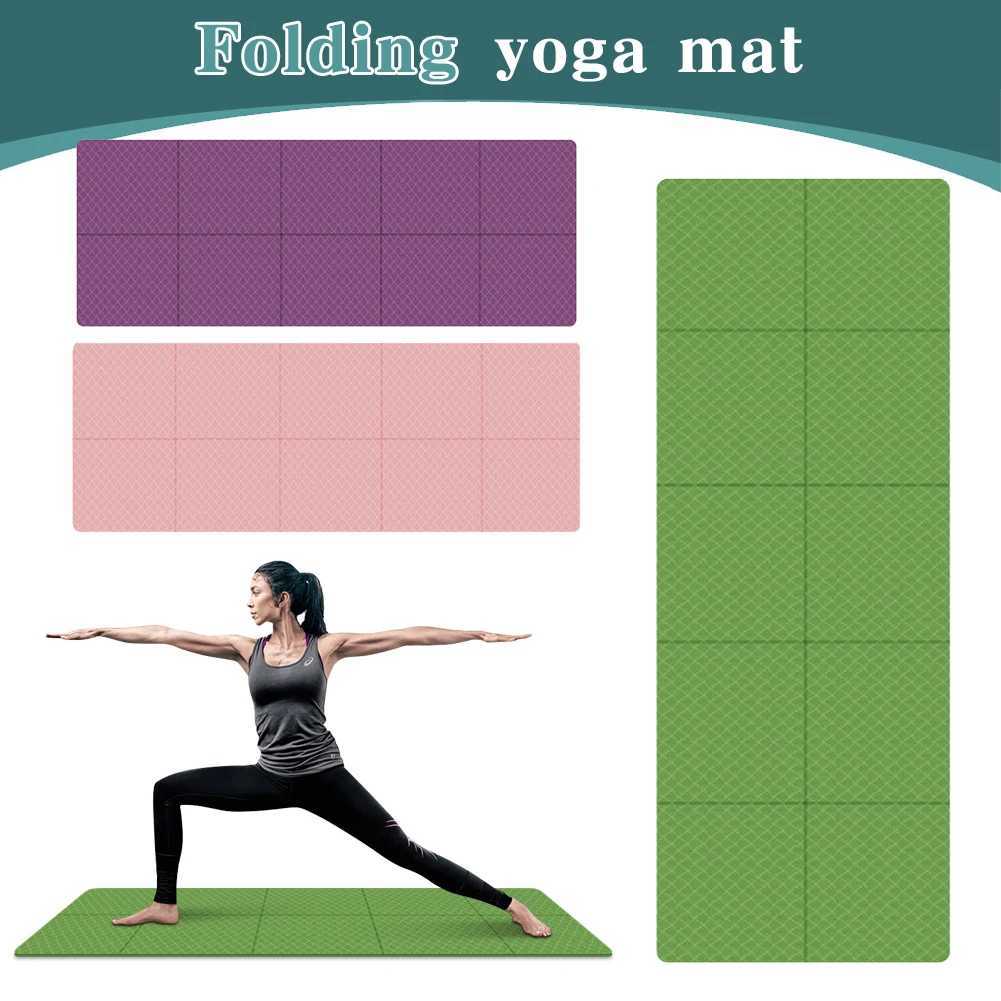 Foldable Yoga Mat Travel Yoga Mat Double Sided TPE Pilates Mat Non-slip Multifunction for Yoga Pilates Floor Workouts M260312