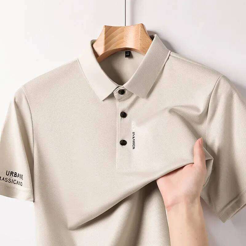 New Men's Business Casual Short Sleeved with Badge Solid Color Polo Shirt Fashionable Breathable Comfortable Versatile Top 26H0312