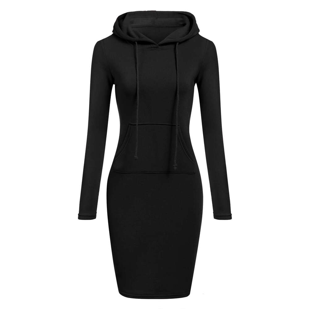 Cross-border Foreign Trade 2026 Autumn/Winter New Wish European and American Women's Fashion Solid Color Hooded Long Sleeve Dress