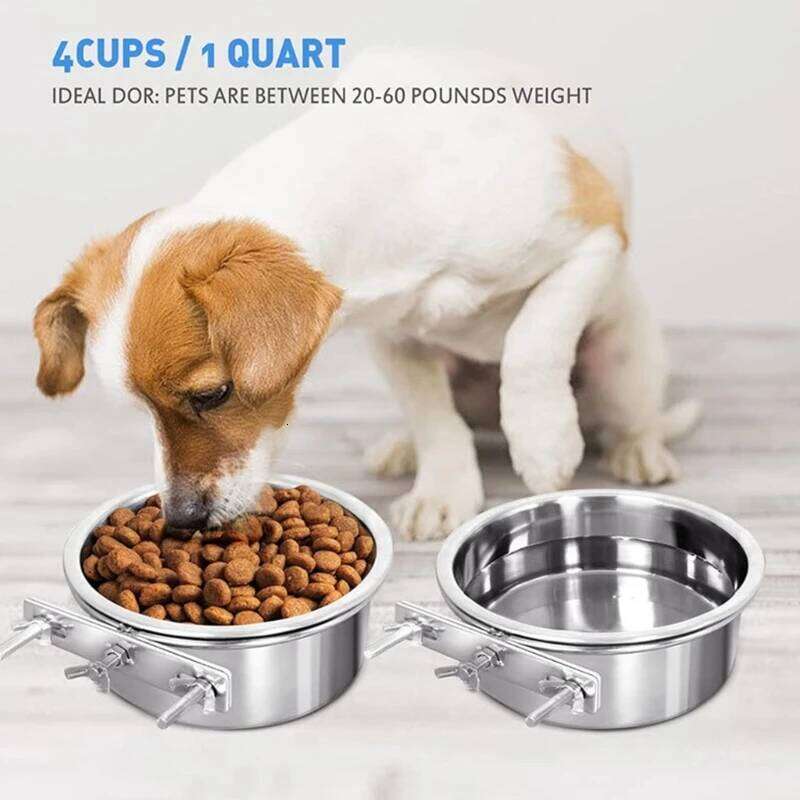 Pet Can Hang Stationary Cage Stainless Steel Dog Cats Hanging Bowls Durable Puppy Kitten Feeder Water Food Bowl 26Y0312