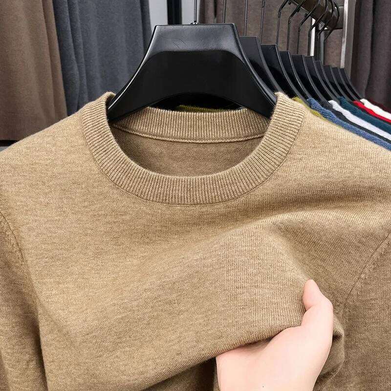 2025 New Men's Casual Round Neck Long Sleeve Knitted Sweater Diamond Pattern Fashion Versatile Top