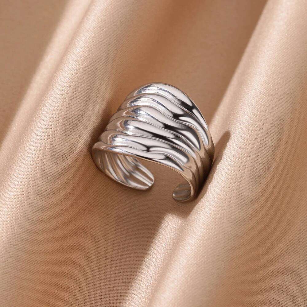 Stainless Steel Irregular Open Rings for Women Silver Color Texture Minimalist Wedding Aesthetic Finger Ring Jewelry anillos H260312