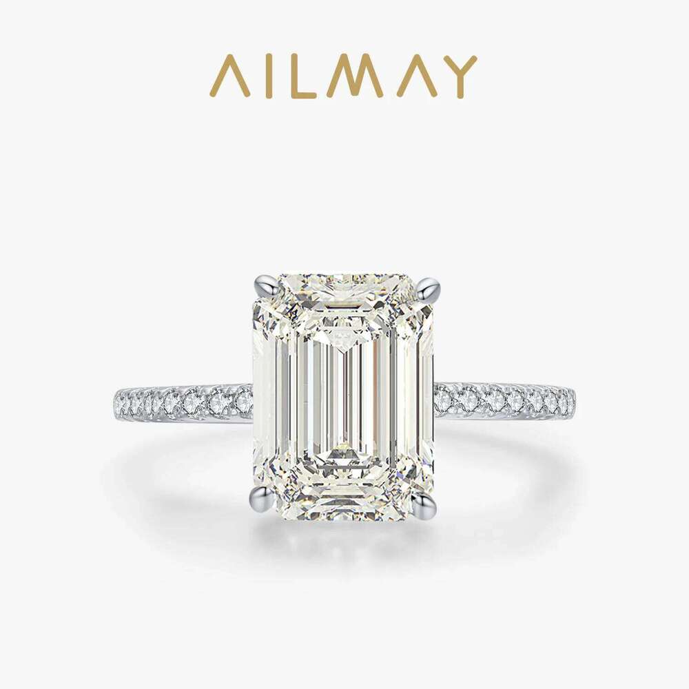 Ailmay 925 Sterling Silver Pagoda Cutting Rectangle 5A Zirconia Finger Ring For Women Wedding Banquet Jewelry Gift H260312