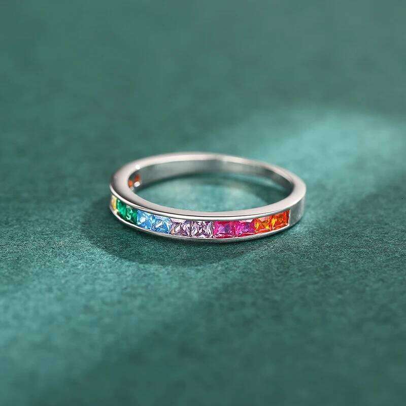 Huitan Bright Square Colorful Zirconia Thin Ring Fashion Finger Band Jewelry for Daily Life Versatile Stylish Accessories Gift H260312