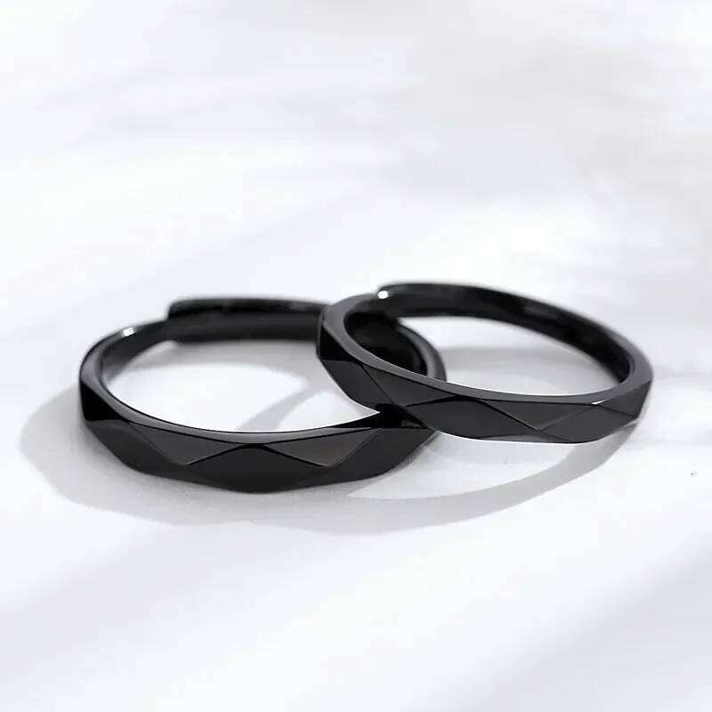 1Pair Simple Rhombus Rings for Women Men Black Sliver Couple Goth Luxury Opening Finger Ring Lover's Jewelry Gifts W260311