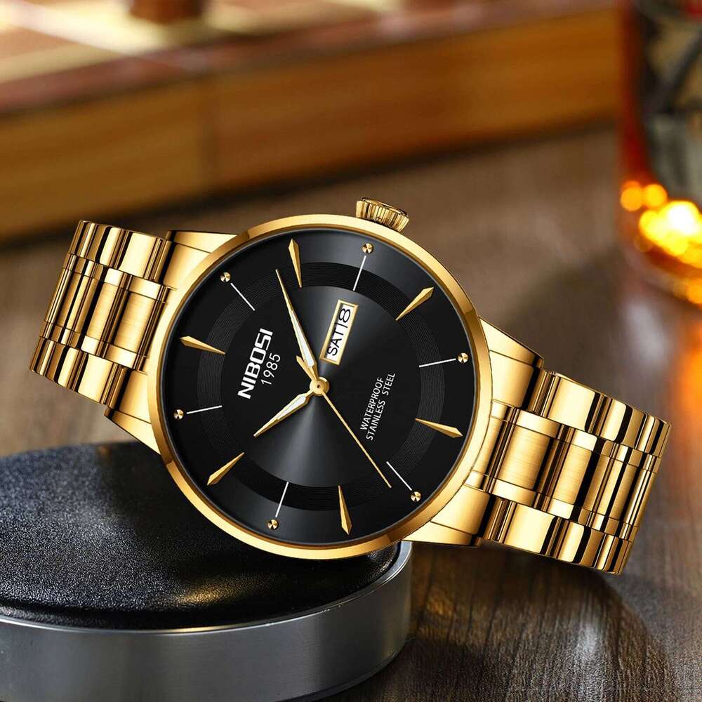 NIBOSI Luxury for Man Elegant Date Week Waterproof Luminous Men Watch Quartz Stainless Steel Sports Men's Watches Relogio
