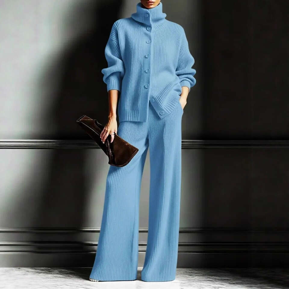 New Autumn Winter Thickened Independent Stand European American Fashion Women S Casual Woolen High Neck Wide Leg Suit