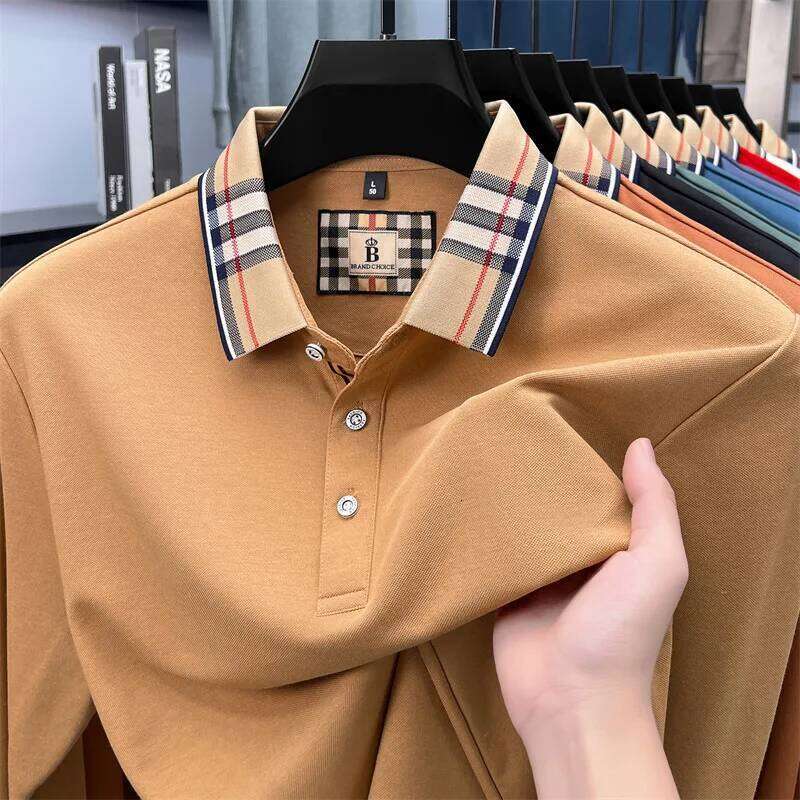brand long sleeve polo shirt Spring Autumn new European casual collar T-shirt Fashion unique striped business men's wear 26H0312