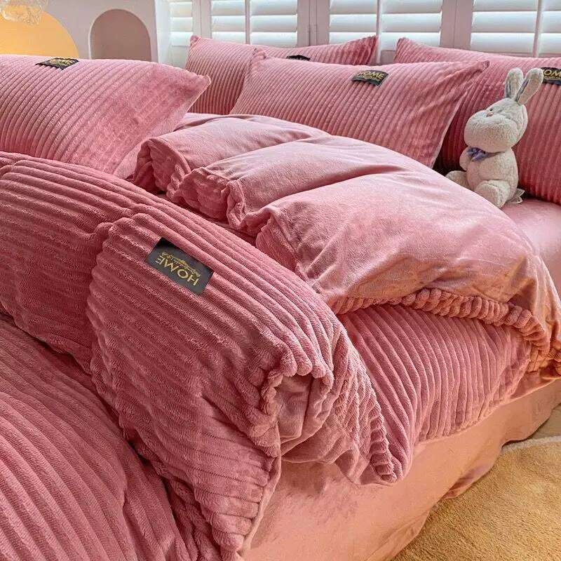 Velvet King Size Soft Flannel Duvet with Zipper Solid Breathable Velour Comforter Cover Winter Bedding Set H260312