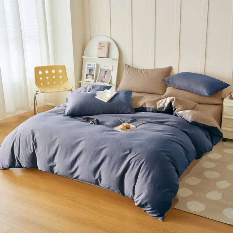 2025 new washed cotton double-spell four-piece set, natural light shooting bed fitted sheet type, household H260312