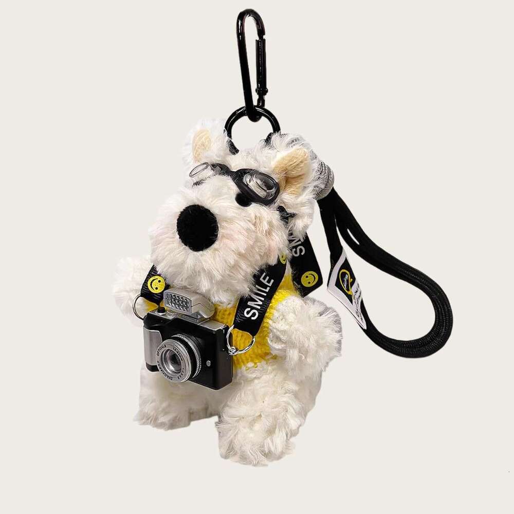 Original Cute Camera West Highland White Terrier Plush Pendant Bag Charm Cartoon Puppy Doll Keychain Creative Gift