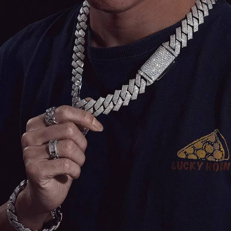 Dropshipping Pass Diamond Tester 20mm 4 Rows VVS Moissanite Diamond 925 Sterling Silver Miami Cuban Link Chain Necklace