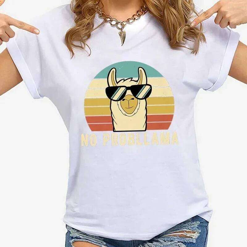Design T Shirt Female Casual Crew Neck Sleeve Funny Llama Graphic Printed T-shirt Fashion Creative Summer Short Sleeved Z260312