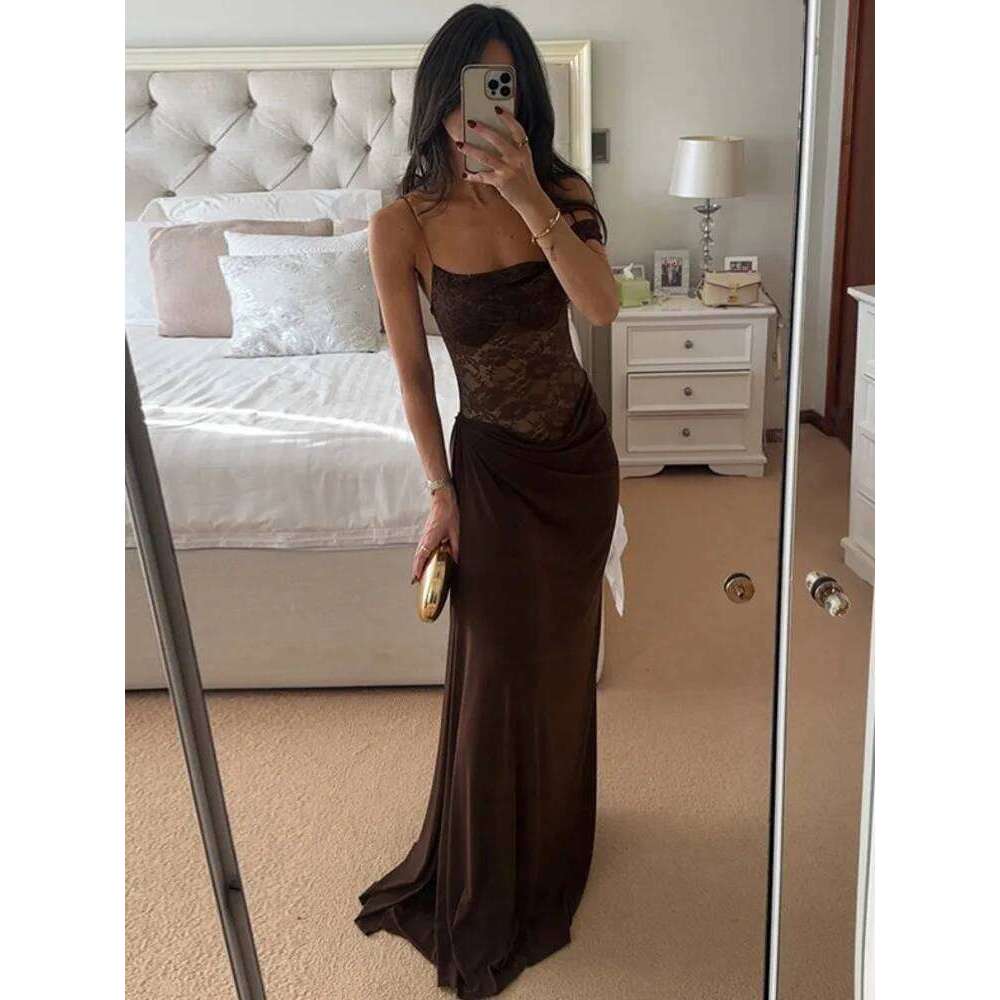 Mozision One Shoulder Lace See Through Sexy Maxi Dress Women Gown Fashion Off-shoulder Sleeveless Backless Club Long Dresses C260312