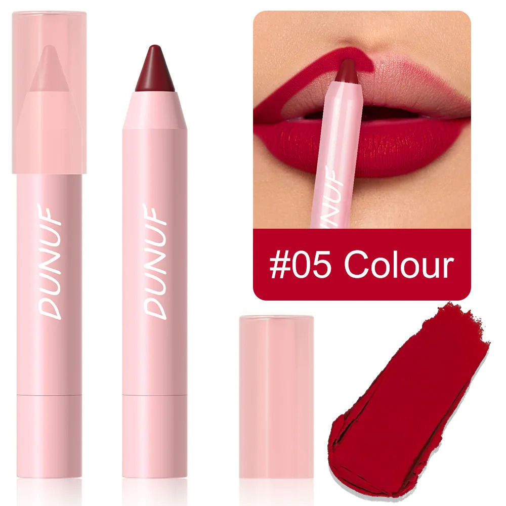 DUNUF Lipstick Pencil Waterproof Sexy Red Nude Purple Matte Tint Lipstick Lasting Lip liner Pen Longlasting Makeup Cosmetic 260305