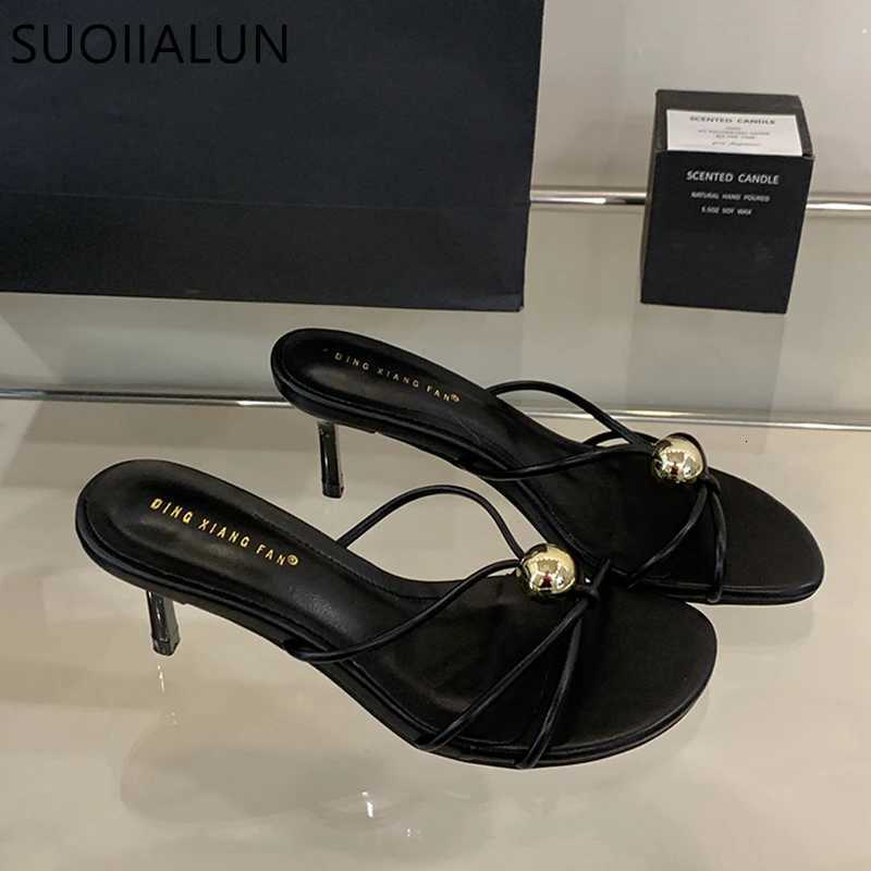 SUOJIAUN New Women Slipper Fashion Narrow Band Ladies Elegant Sandal Shoes Thin High Heel Outdoor Dress Slides Pumps Shoes K260312