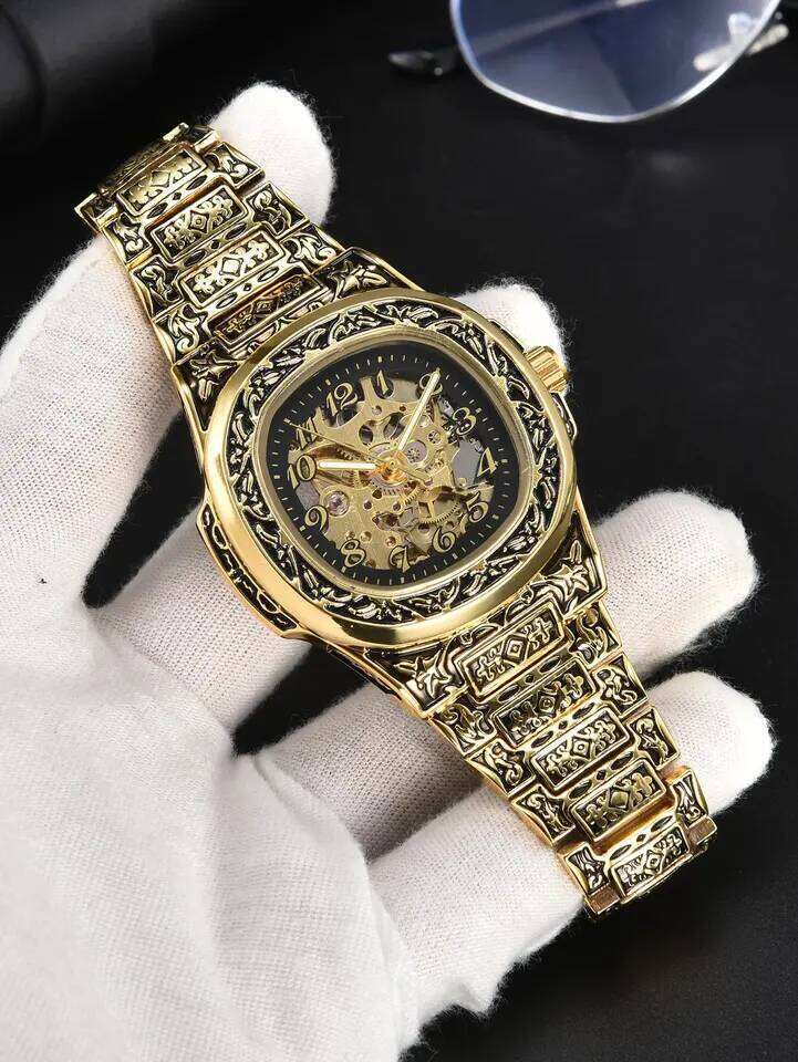 LONGLUX Automatic mechanical watch alloy steel vintage retro luxury waterproof skeleton ffordable 40mm wholesale Watch for Men