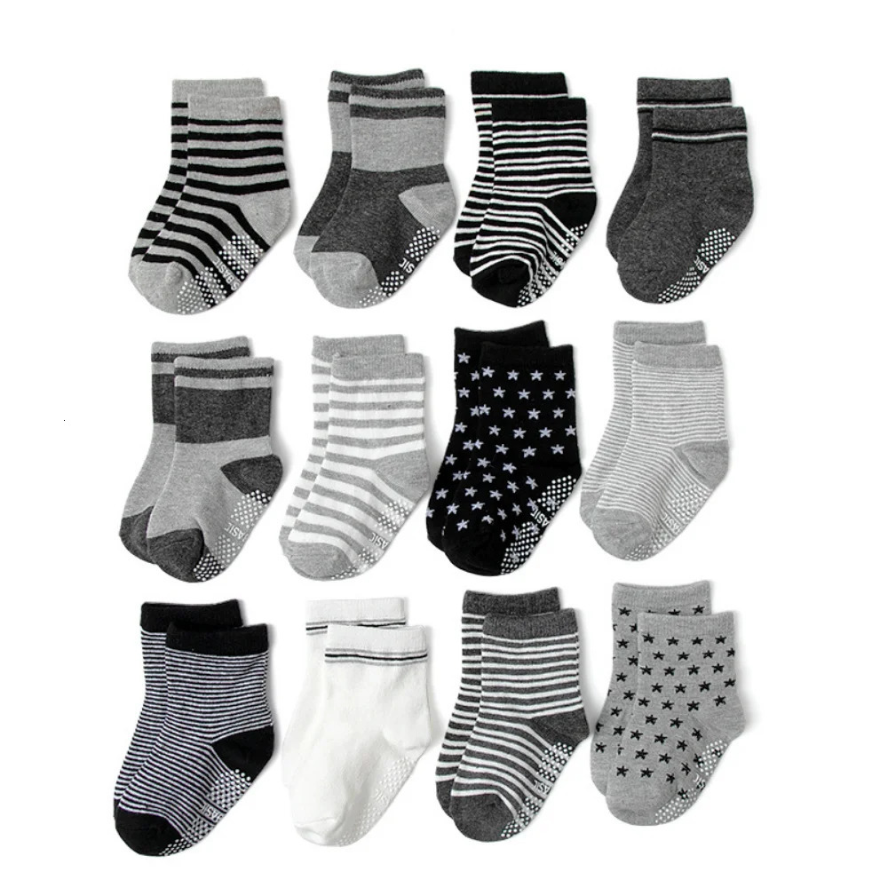 Boys Girls 12 Pairs Cotton Non Slip Socks born Baby 13year Anti Skid Soles Floor Unisex Sock for Infants Toddlers Grip Kids 260311